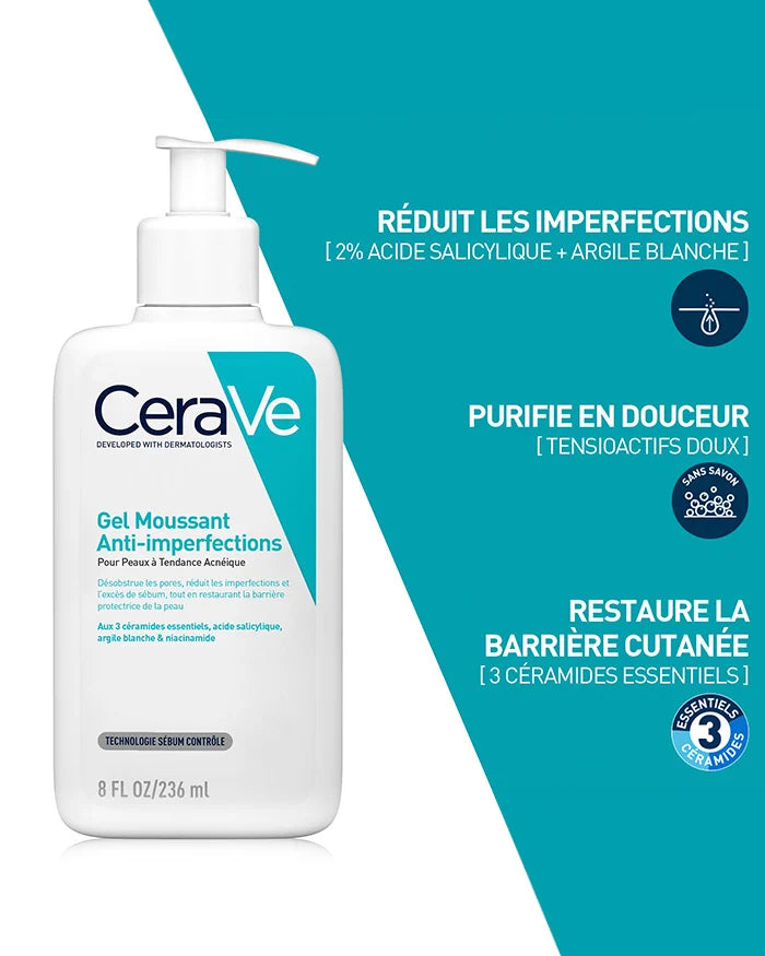 CERAVE GEL MOUSSANT ANTI-IMPERFECTIONS peaux à tendances acnéique 236 ml