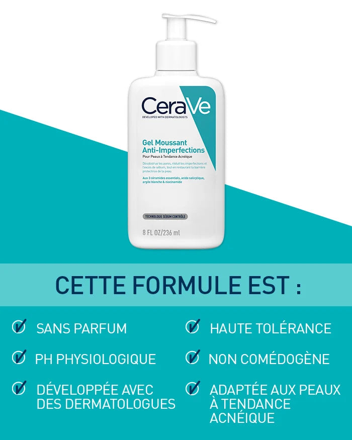 CERAVE GEL MOUSSANT ANTI-IMPERFECTIONS peaux à tendances acnéique 236 ml
